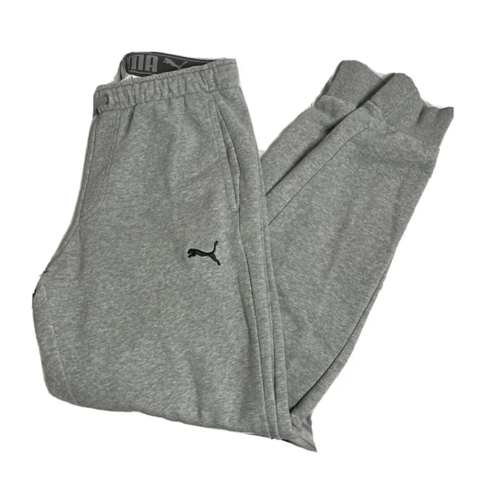Puma Joggers Sweat Pants Cotton Blend Tapered Gray With Pockets Mens Medium